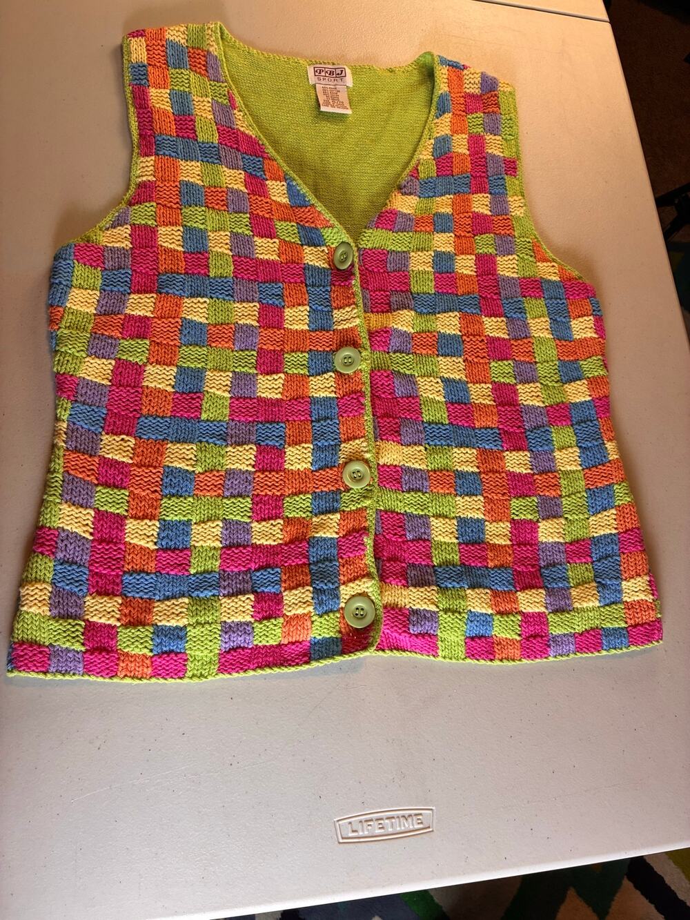 Vintage PBJ Sport Sweater Vest XL Multicolor Basketweave Ramie Cotton 90s